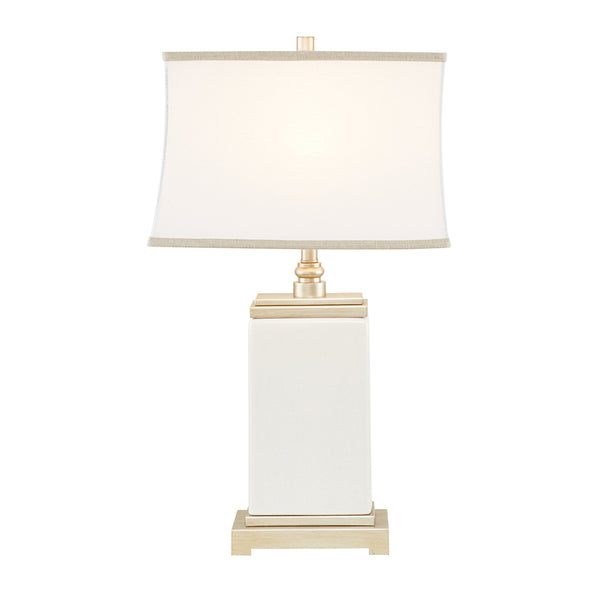 English Elm Rectangular Colette Ceramic Table Lamp with Antique Silver Base, Off-White Cotton Shade & Grey Trim, 29.5" B03599269