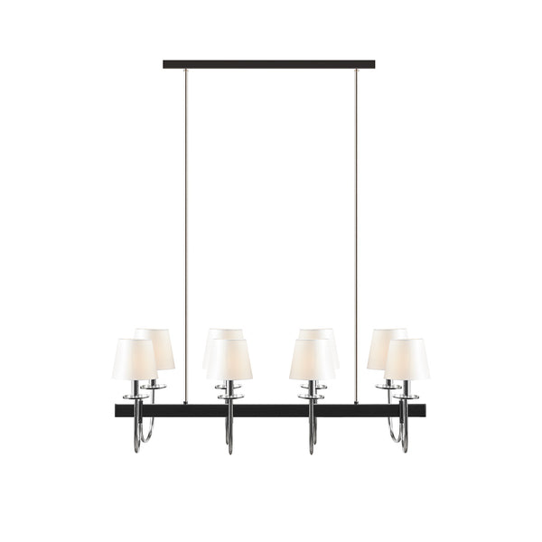 English Elm 8-Light Hampton Hill Fairmount 8-Light Traditional Chandelier with Drum Shades Polished Nickel Farmhouse Elegance 40"W Adjustable Height 19"-49" B03595699