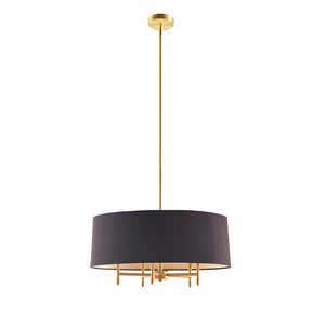 English Elm Presidio Black Drum Shade Chandelier with Tilted Fabric Shade, Plated Brass Frame, 62.5" Drop B03595694