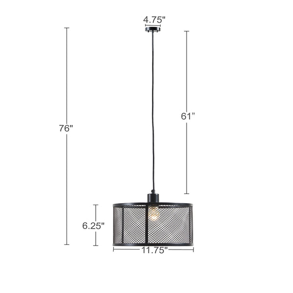 English Elm Metal Mesh Pendant INK+IVY Jaxson Industrial Black Cage Drum Light, 76" Hanging Single Fixture, Modern Illuminate B03596562