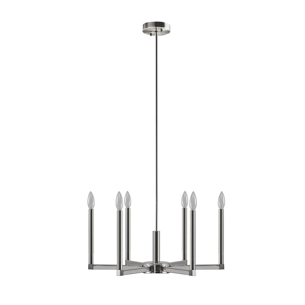 English Elm 6-Light INK+IVY Renzetti Polished Nickel Candelabra Chandelier, Mid-Century Modern 23" Dia Adjustable Height B03596558