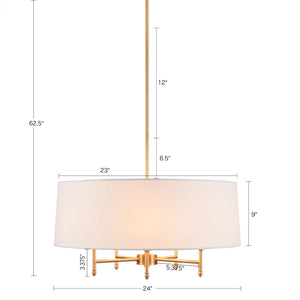English Elm 5-Light Presidio White Tapered Drum Shade Chandelier, Plated Brass Finish, Adjustable Tilted Shade Elegance B03599265