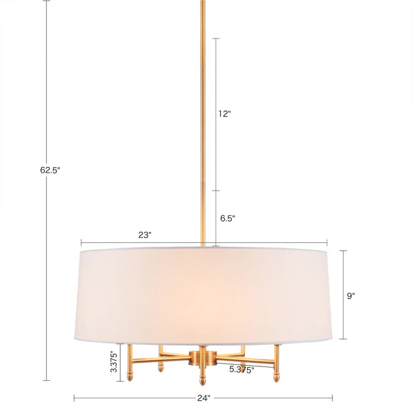 English Elm 5-Light Presidio White Tapered Drum Shade Chandelier, Plated Brass Finish, Adjustable Tilted Shade Elegance B03599265