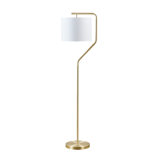 English Elm Angular Hampton Hill Aster Arched Metal Floor Lamp with Linen Drum Shade, Gold Base, Soft Warm Glow B03595708