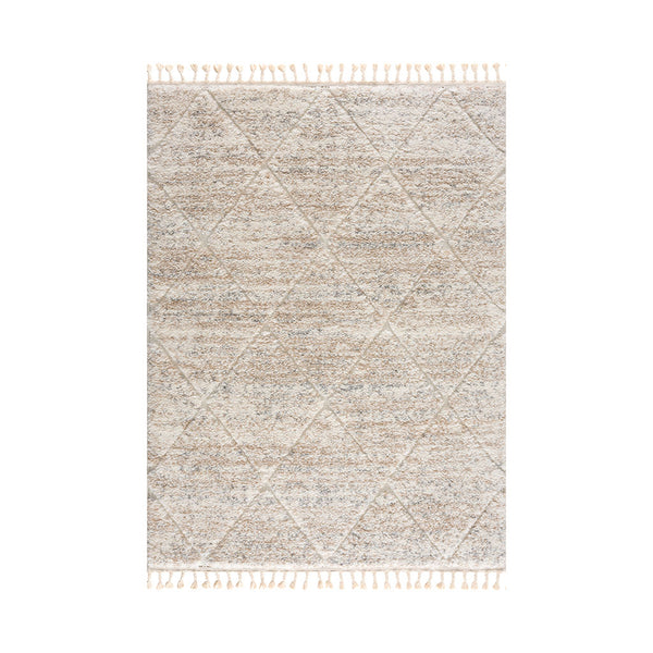 English Elm Talas Plush Trellis Area Rug Cream — 8x10 Shag High-Pile Diamond Pattern with Tassels, Nonslip B03599883