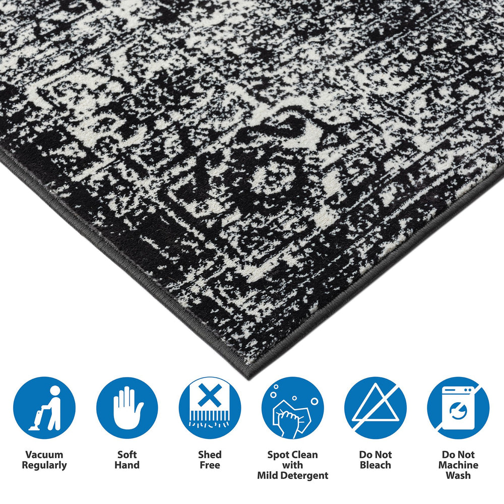 English Elm Distressed Madison Park Chadwick Persian Woven Rug - Black & Cream Distressed Vintage Look, OEKO-TEX Safe, Stain Resistant B03598020