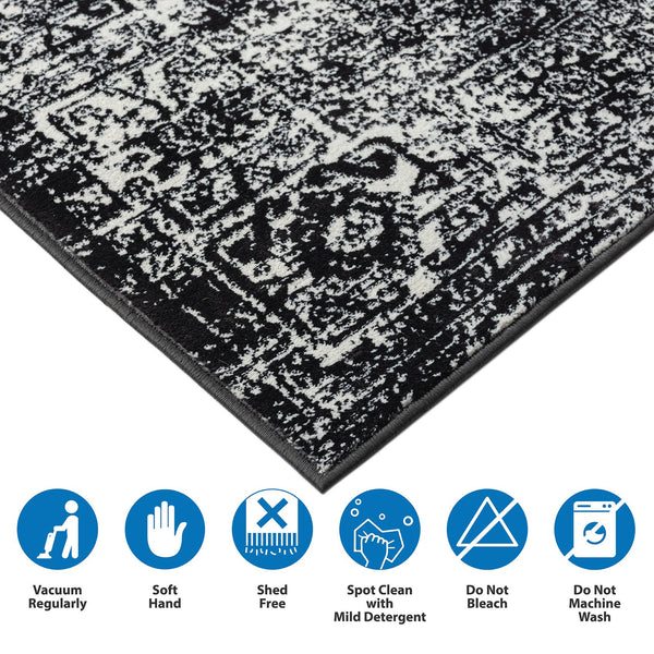 English Elm Distressed Madison Park Chadwick Persian Woven Rug - Black & Cream Distressed Vintage Look, OEKO-TEX Safe, Stain Resistant B03598020