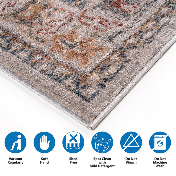 English Elm Vintage Medallion Woven Area Rug by Madison Park — Blue & Orange Vintage Medallion, Soft Pile, OEKO-TEX Safe B03598002