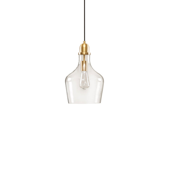 English Elm Auburn Bell Shaped Glass Pendant Light with Gold Metal Finish, Industrial Clear Shade, Vaulted Mountable B03597663