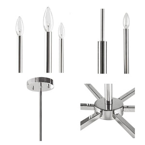 English Elm 6-Light INK+IVY Renzetti Polished Nickel Candelabra Chandelier, Mid-Century Modern 23" Dia Adjustable Height B03596558