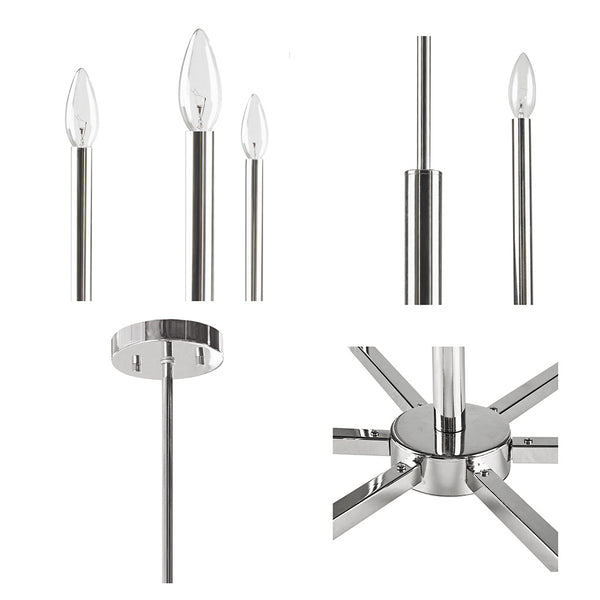 English Elm 6-Light INK+IVY Renzetti Polished Nickel Candelabra Chandelier, Mid-Century Modern 23" Dia Adjustable Height B03596558