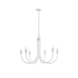 English Elm 6-Light Metal Chandelier Ellie by 510 Design — Gloss White Iron 28" Dia Contemporary Unshaded Bulb Fixture B03594965