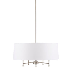 English Elm 5-Light Presidio Chandelier with White Tapered Drum Shade, Silver Iron Frame, Tiltable Elegant Lighting B03599267