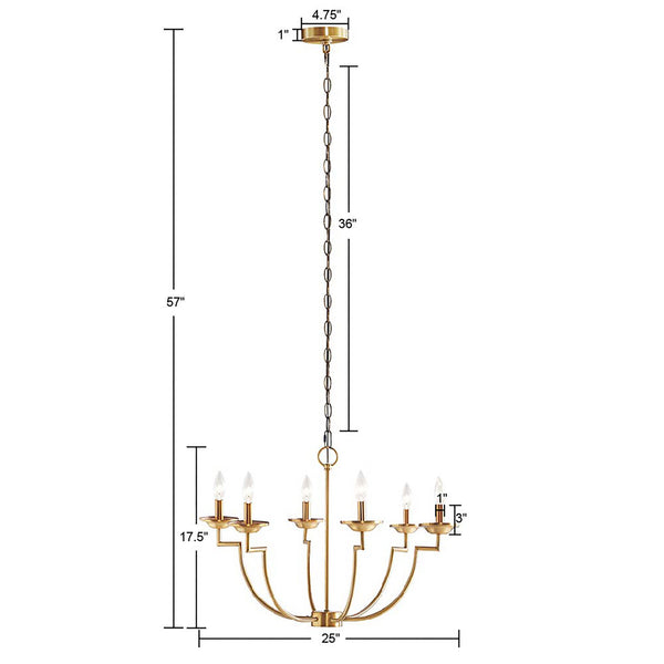 English Elm Savor 6-Light Traditional Candelabra Chandelier in Gold Finish — Elegant Transitional Dining Fixture, 25" Dia B03595698