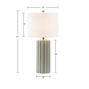 English Elm Ribbed Ceramic Table Lamp Glendale Grey Finish with White Linen Shade, 27"H Modern Fluted Design B03599400