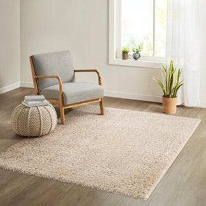 English Elm Super Plush Polyester Shag Area Rug with High Pile, Non-Slip Latex Backing, Easy Vacuum Care, Chic Texture Cream 62.99 L x 5.91 W x 5.91 H B03597945
