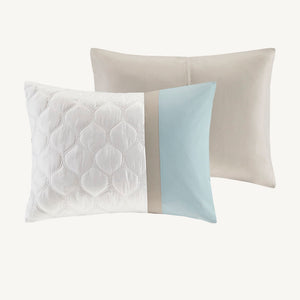 English Elm Queen Shawnee 8-Piece Comforter Set - Seafoam & Brown Damask, Diamond Quilting, Hypoallergenic Luxury B03594912