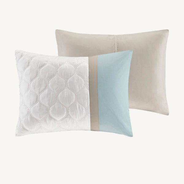 English Elm Queen Shawnee 8-Piece Comforter Set - Seafoam & Brown Damask, Diamond Quilting, Hypoallergenic Luxury B03594912