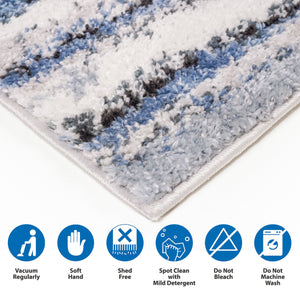 English Elm Watercolor Madison Park Riley Cozy Shag Area Rug – Plush High-Pile Blue Abstract Stripe, Nonslip Fade-Resistant 5x7 Rug B03597996