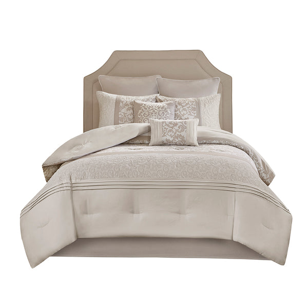 English Elm Embroidered 8-Piece King Comforter Set - Neutral Tones, Ultra-Soft Microfiber, Elegant Design B03594910