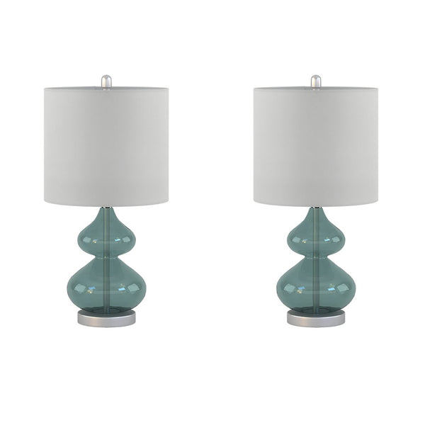 English Elm Curved Glass Gourd Table Lamp Set Sculptural Bedside Lighting with Drum Shade B03594971