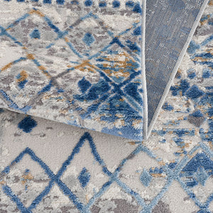 English Elm Moroccan Woven Area Rug with Soft Pile, Stain & Fade Resistant, OEKO‑TEX Certified Comfort Blue+Cream 78.74 L x 5.91 W x 5.91 H B03597954