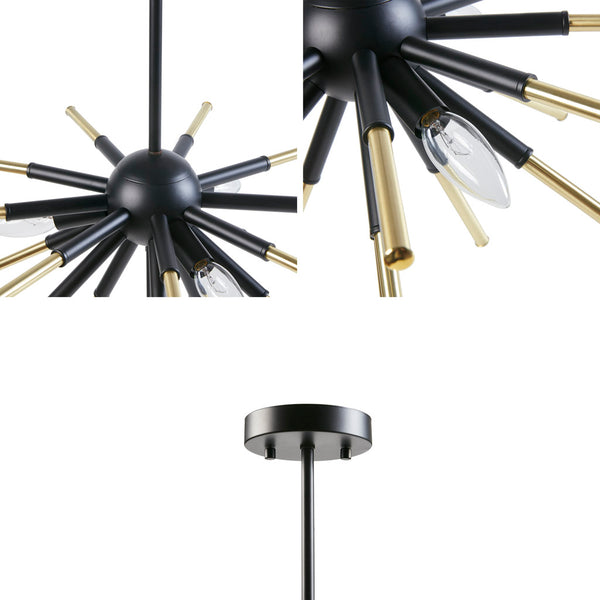 English Elm 3-Light Ely Spiked Chandelier by INK+IVY — Matte Black & Gold Geometric Modern Farmhouse Lighting, Dimmable B03596559