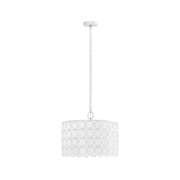 English Elm 4-Light Hampton Hill Abbot Drum Shade Chandelier, White Metal & Frost Glass Mid-Century Modern Fixture B03595696