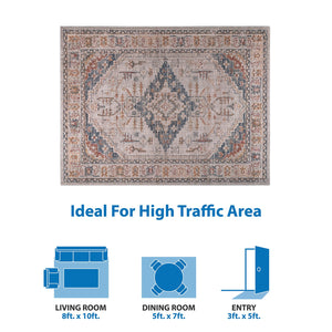 English Elm Vintage Medallion Woven Area Rug by Madison Park — Blue & Orange Vintage Medallion, Soft Pile, OEKO-TEX Safe B03598002