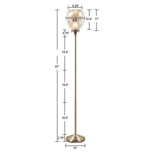 English Elm Uplight Bellow Floor Lamp with Mercury Glass Shade by Hampton Hill — Antique Brass, Slim 67"H Accent Light B03595709