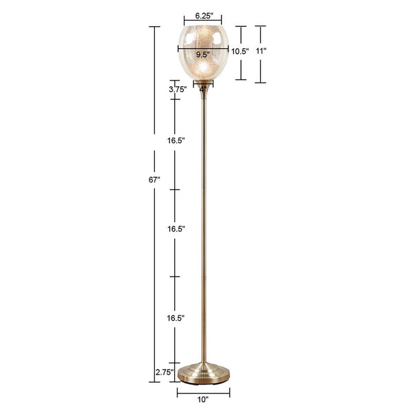 English Elm Uplight Bellow Floor Lamp with Mercury Glass Shade by Hampton Hill — Antique Brass, Slim 67"H Accent Light B03595709