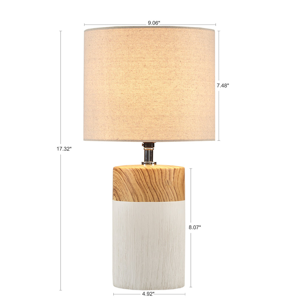 English Elm Textured Ceramic Table Lamp Nicolo – Two-Tone White & Brown Woodgrain Base, Drum Shade, Warm Ambient Light B03594979