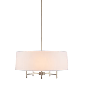 English Elm 5-Light Presidio Chandelier with White Tapered Drum Shade, Silver Iron Frame, Tiltable Elegant Lighting B03599267