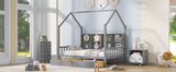 English Elm Wooden Full Size House Bed With 2 Drawers,Kids Bed With Storage Shelf, Gray(Expected Arrival Time: 5.15)