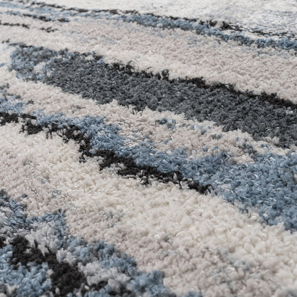 English Elm Watercolor Madison Park Riley Cozy Shag Area Rug – Plush High-Pile Blue Abstract Stripe, Nonslip Fade-Resistant 5x7 Rug B03597996