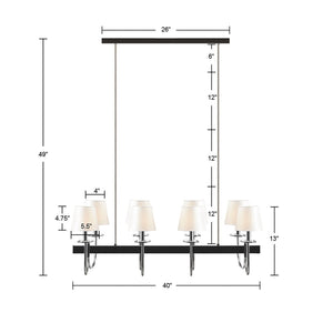 English Elm 8-Light Hampton Hill Fairmount 8-Light Traditional Chandelier with Drum Shades Polished Nickel Farmhouse Elegance 40"W Adjustable Height 19"-49" B03595699