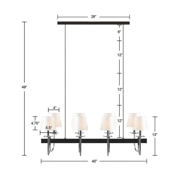 English Elm 8-Light Hampton Hill Fairmount 8-Light Traditional Chandelier with Drum Shades Polished Nickel Farmhouse Elegance 40"W Adjustable Height 19"-49" B03595699