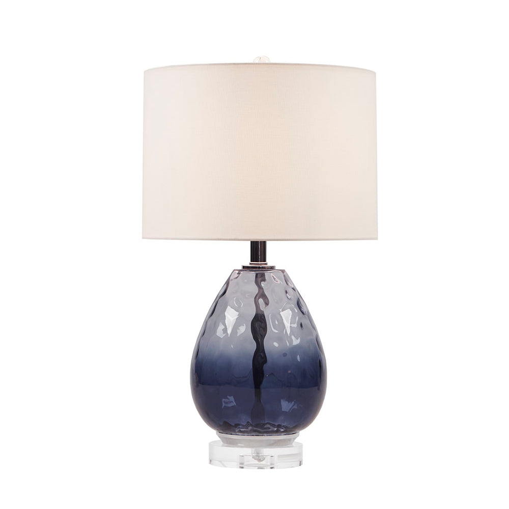 English Elm Ombre Borel Blue Glass Table Lamp with Cream Drum Shade, 24" Height, 72" Cord, Chic Living Room Accent B035100335