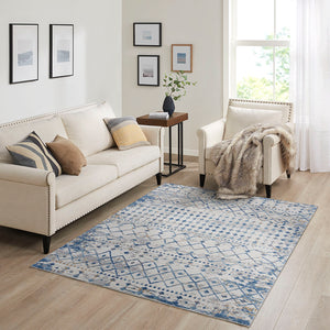 English Elm Moroccan Woven Area Rug with Soft Pile, Stain & Fade Resistant, OEKO‑TEX Certified Comfort Blue+Cream 62.99 L x 5.12 W x 5.12 H B03597953