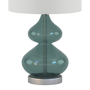 English Elm Curved Glass Gourd Table Lamp Set Sculptural Bedside Lighting with Drum Shade B03594971
