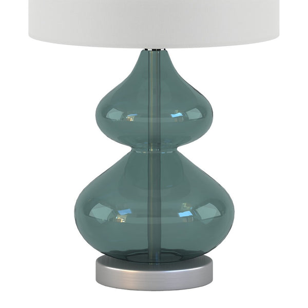 English Elm Curved Glass Gourd Table Lamp Set Sculptural Bedside Lighting with Drum Shade B03594971