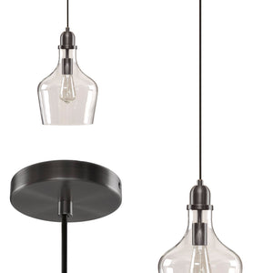 English Elm Auburn Bell Shaped Glass Pendant Light with Black Iron Finish, Industrial Vaulted Ceiling Accent, 1-Bulb B03597664