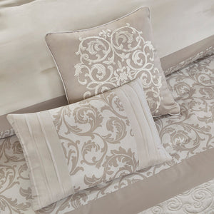 English Elm Embroidered 8-Piece Comforter Set For Cal King - Luxurious Neutral Tones With Quilted Elegance B03594911