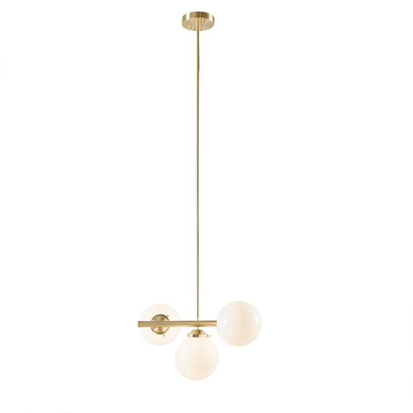 English Elm 3-Light INK+IVY Aurelia Brass Gold Chandelier with Frosted Glass Globes, Adjustable Height, Dimmable, 16" Wide B03596565