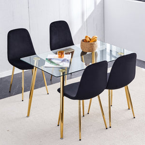 English Elm A set of 6 dining chairs Black velvet cushioned side chairs with gold spoon legs, modern medieval flair W1151124302