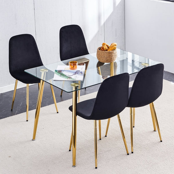 English Elm Dining Chairs Set of 4 Black Velvet Mid-Century Spoon-Shaped Side Chairs with Gold Metal Legs, Cushioned Comfort and Easy Assembly W115173229