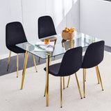 English Elm Dining Chairs Set Of 4, Modern Mid-Century Style Dining Kitchen Room Upholstered Side Chairs,Accent Chairs Spoon Shaped With Soft Velvet Fabric Cover Cushion Seat and Golden Metal Legs.B0501A