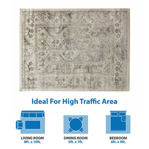 English Elm Tiled Madison Park Dakota Tile Border Area Rug, 8x10 Beige Cream Geometric Medium Pile, Non-Slip B03597920