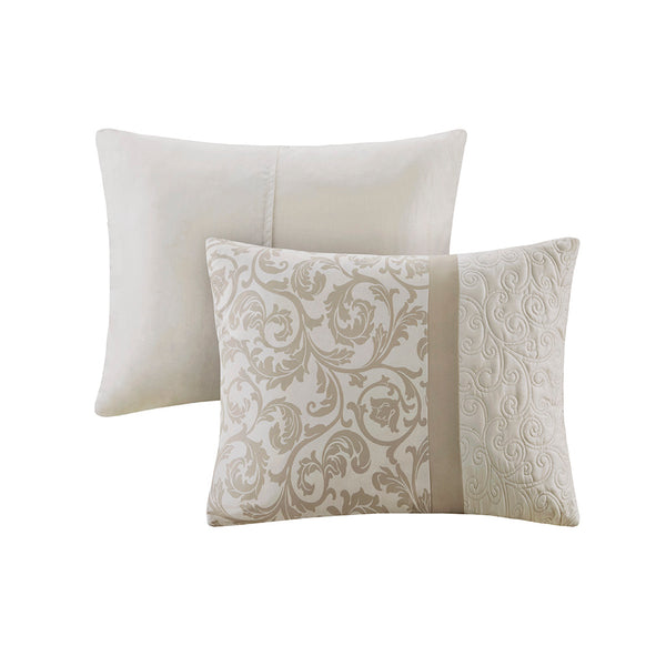 English Elm Embroidered 8-Piece Comforter Set For Cal King - Luxurious Neutral Tones With Quilted Elegance B03594911