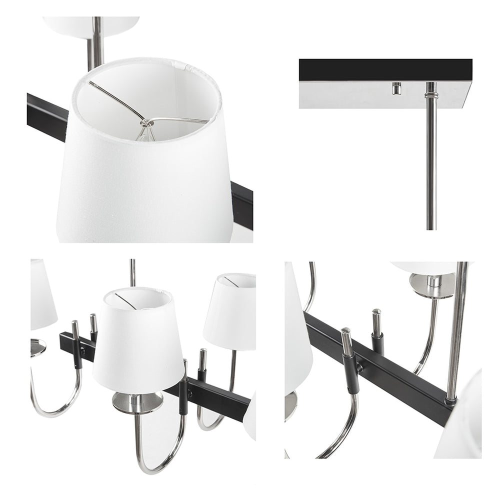 English Elm 8-Light Hampton Hill Fairmount 8-Light Traditional Chandelier with Drum Shades Polished Nickel Farmhouse Elegance 40"W Adjustable Height 19"-49" B03595699